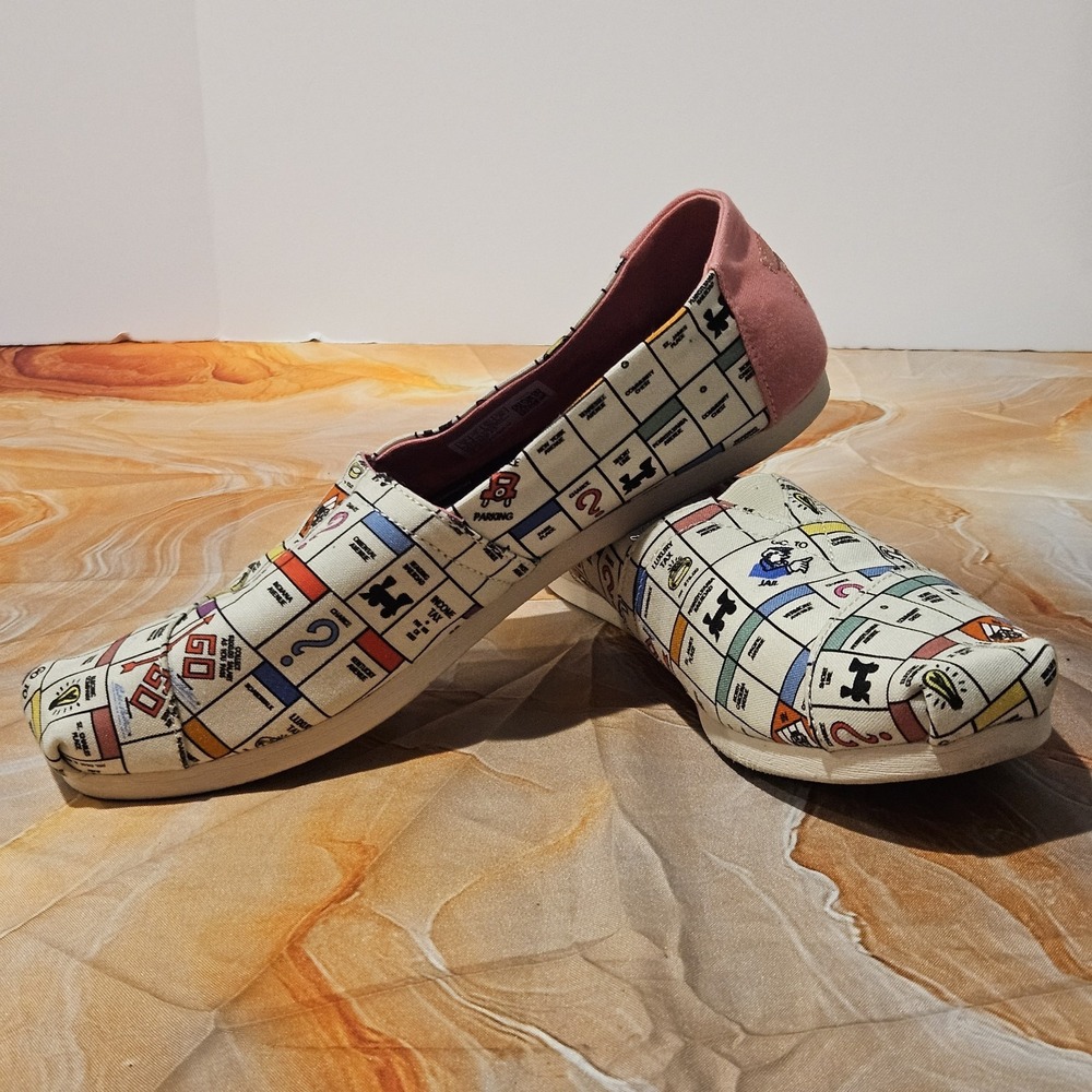 TOMS x Monopoly Womens 9 Classic Slip On Shoes Board Game Print